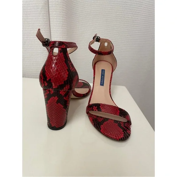 EUC Red & Black snakeskin sandals. Ankle strap closure. Sold with box. - Picture 2 of 8
